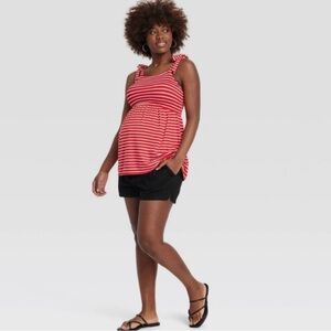 Isabel Maternity Red and White Stripes Tie Strap Maternity Tank Top